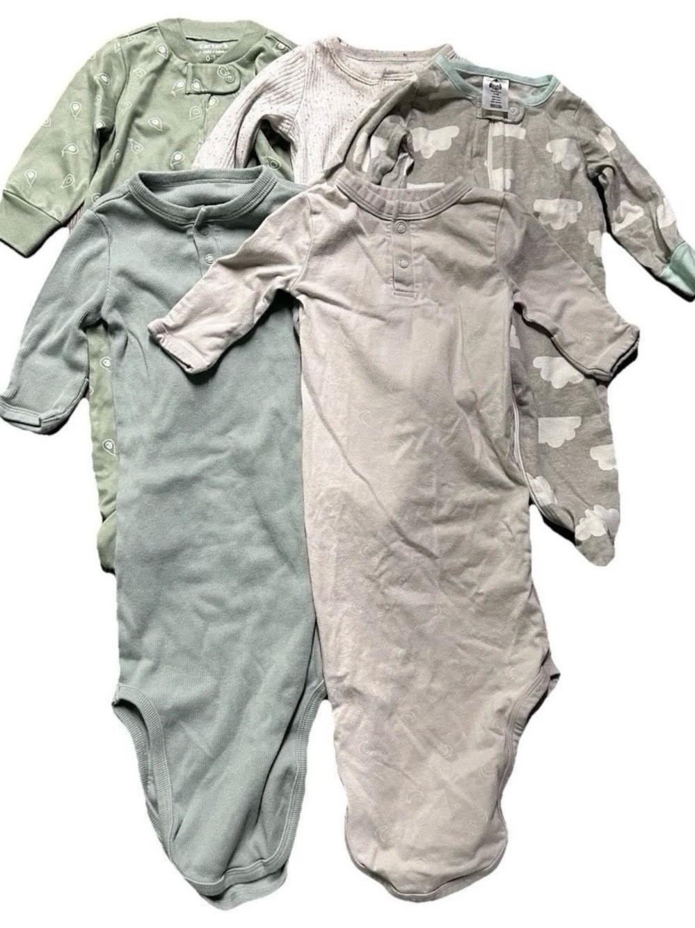 Baby Footie Pajamas Gown Pears Clouds Neutral Size 0-3 Months